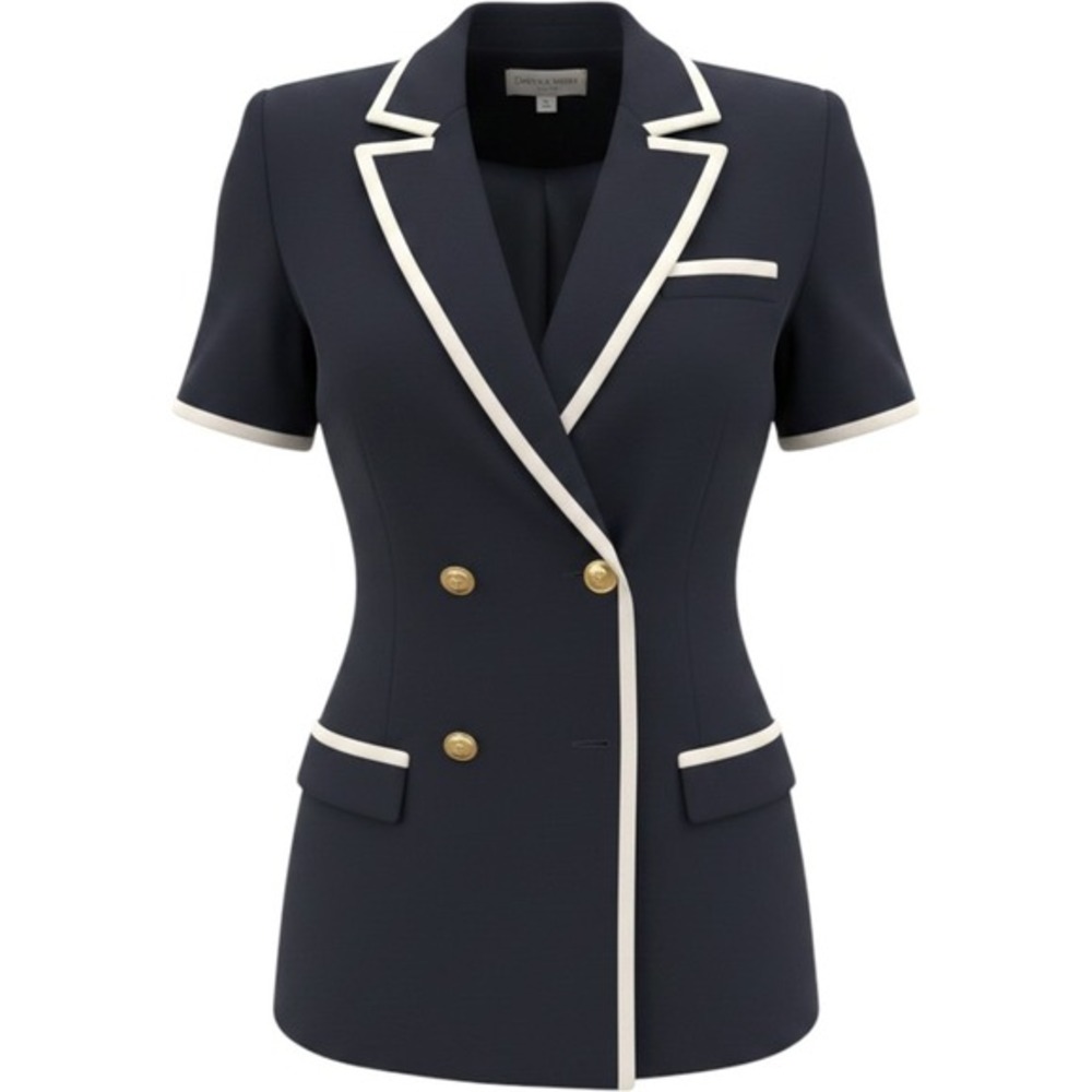 Danny & Nicole Vintage Navy Blue White Trim Double Breasted Blazer Womens 10P‎
